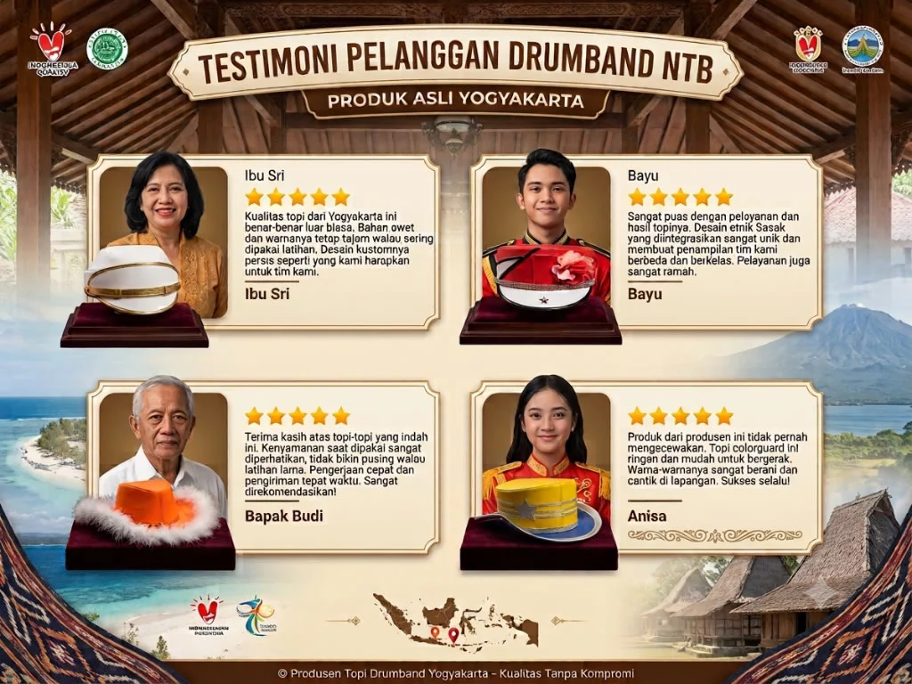 Testimoni pelanggan dari Mataram NTB setelah menerima topi drumband custom.