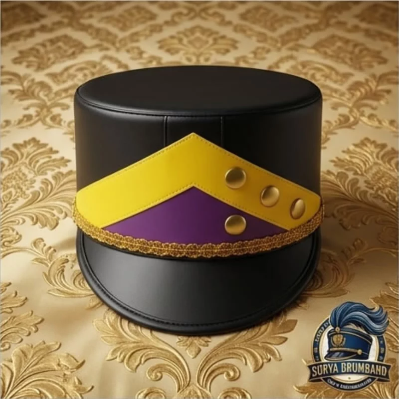 Topi pasukan drumband SD di Lampung model shako kulit sintetis
