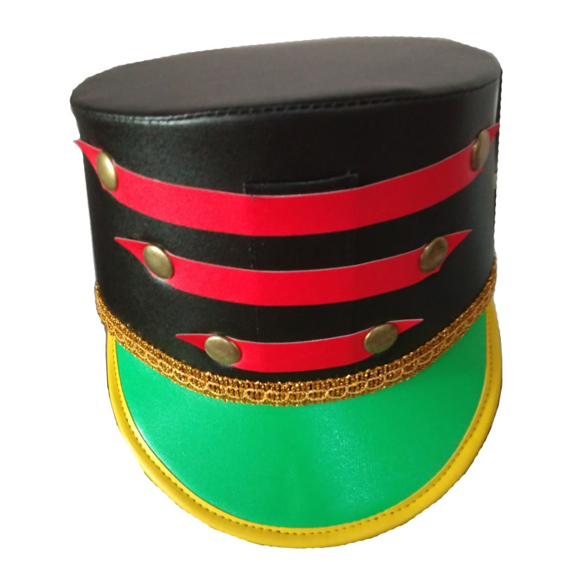Topi pasukan marching band model kokoh warna hitam hijau untuk kontingen Lombok NTB.
